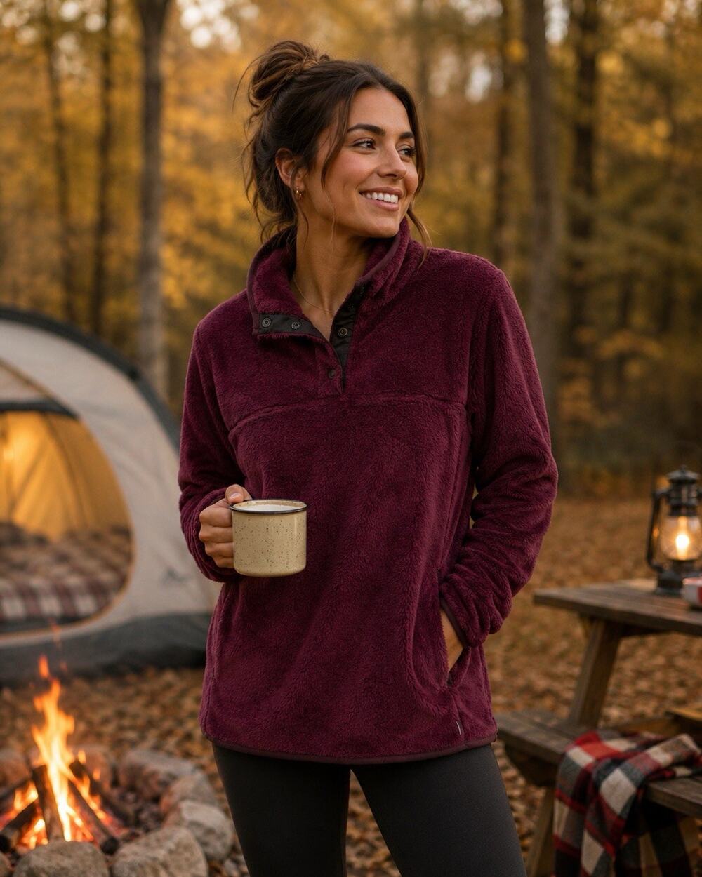 Eddie Bauer Women’s Burgundy Snap Neck Plush Fleece Pullover Jacket Size 2XL